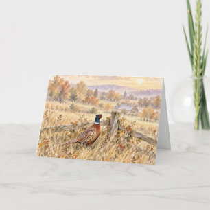 Carte Faisan d'automne d'anniversaire dans un champ camp