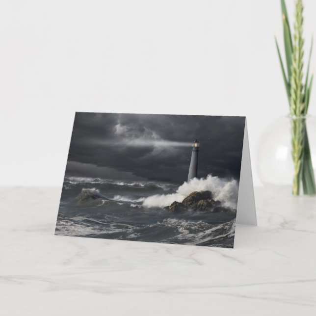 Carte Faisceau de lumière brillant dans l'océan orageux (Devant)