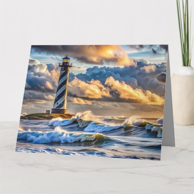 Carte Faisceau du phare spectaculaire avec des vagues or (Devant)