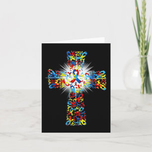 Carte Faith Christian Cross Ribbon Puzzle Autisme Connai