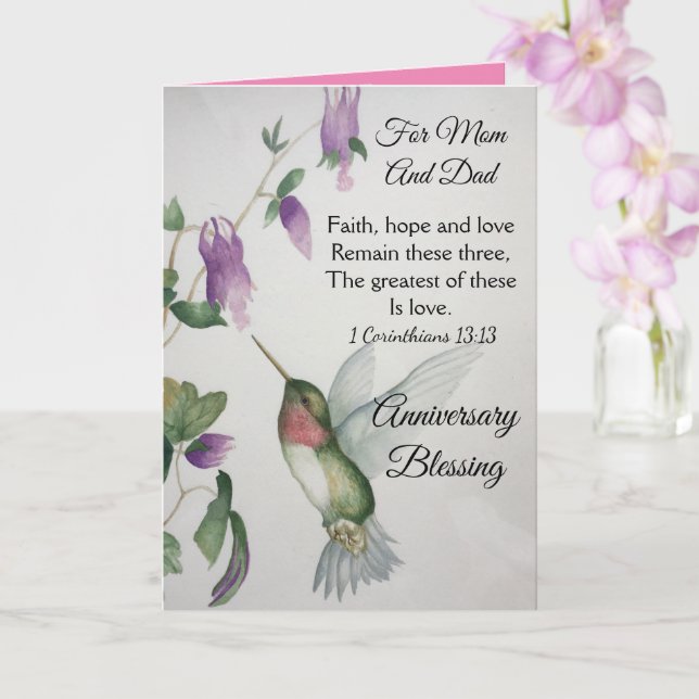 Carte Faith Hope Love Mom Dad Anniversary Blessing (Orchidée)