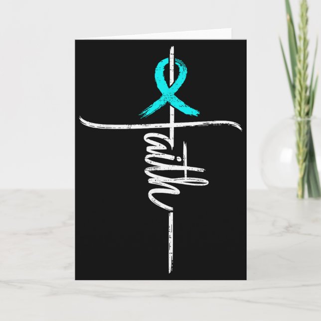 Carte Faith Pcos Awareness Cross Christian Ribbon Teal S (Devant)