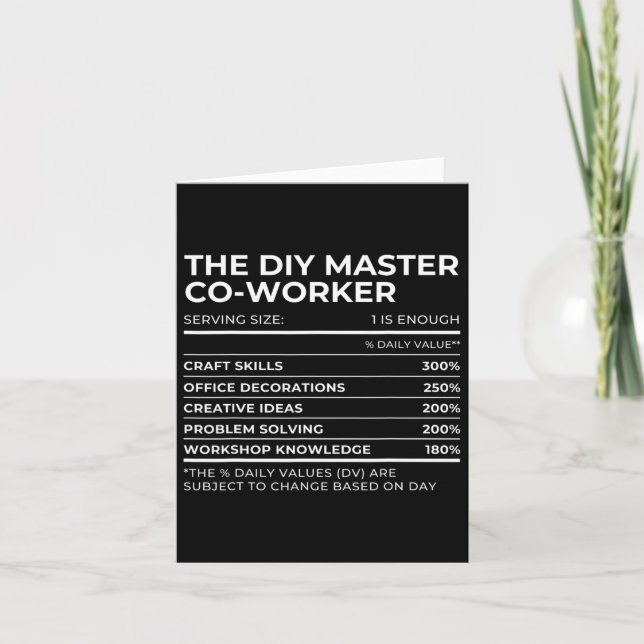 Carte Faits Nutritionnels Collègue Fête de Travail Épous (Devant)