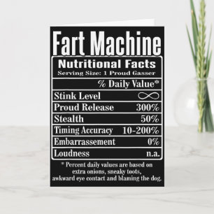 Carte Faits Nutritionnels Machine à Pets Blagues de Papa