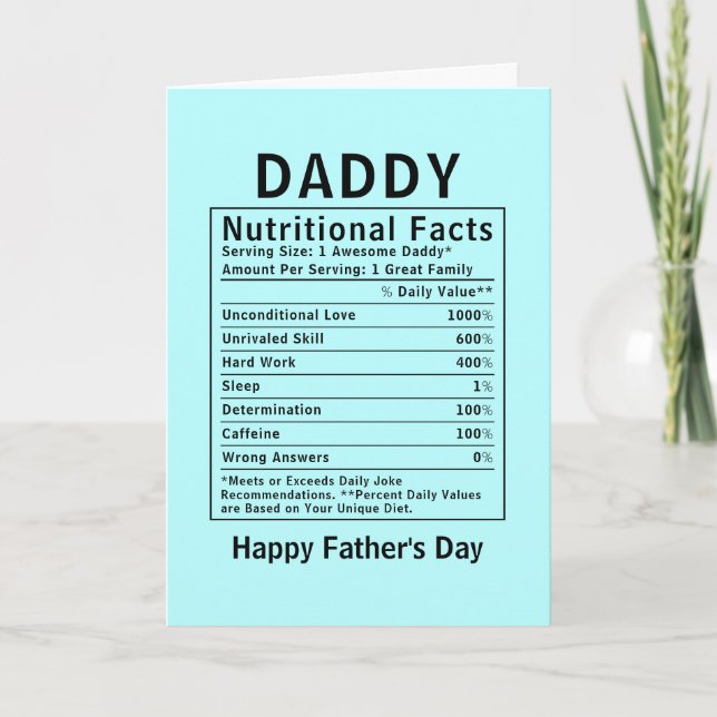 Carte Faits nutritionnels Papa cadeaux de fête des pères (Devant)