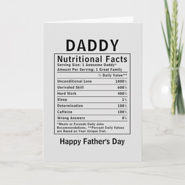 Carte Faits nutritionnels pour Papa cadeaux de fête des  (Devant)