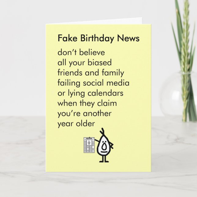 Carte Fake Birthday News - un drôle de poème d'anniversa (Devant)