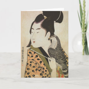 Carte Falconer japonais dans un Kimono Art Vintage