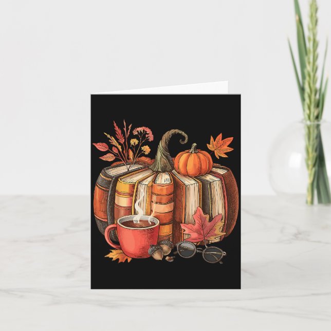 Carte Fall Book Pumpkin Retro Reading Halloween Teacher  (Devant)