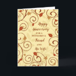 Carte Fall Friend et son anniversaire de femme<br><div class="desc">Joyeuse carte d'anniversaire mariage pour ami et sa femme avec l'automne laisse motif,  et verset sincère.</div>