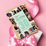 Carte Famille amis Photo Collage Cadre Joyeux anniversai<br><div class="desc">Cette carte de voeux d'anniversaire cool et mignonne est parfaite pour tout ami ou membre de la famille. Il comprend seize photos personnalisables dans un format de cadre avec la citation "Happy (30th) Birthday", en noir et vert avec le nom et l'âge "30" (qui peut être changé à n'importe quel...</div>