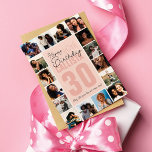 Carte Famille amis Photo Collage Cadre Joyeux anniversai<br><div class="desc">Cette carte de voeux d'anniversaire cool et mignonne est parfaite pour tout ami ou membre de la famille. Il comprend seize photos personnalisables dans un format de cadre avec la citation "Happy (30e) Birthday, " en noir et rose rose avec le nom et l'âge "30" (qui peut être changé à...</div>