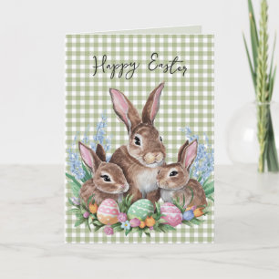 Carte Famille Bunny Pâques En vichy