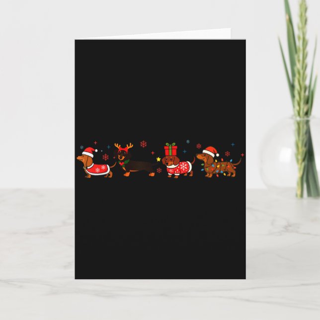 Carte Famille Dachshund Santa Sleigh Renne Neige Noël (Devant)
