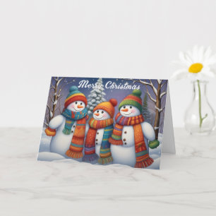 Carte Famille de bonshommes de neige fantaisistes