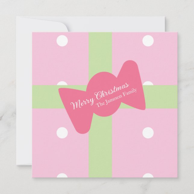 Carte Famille de cadeau de Noël rose  (Devant)