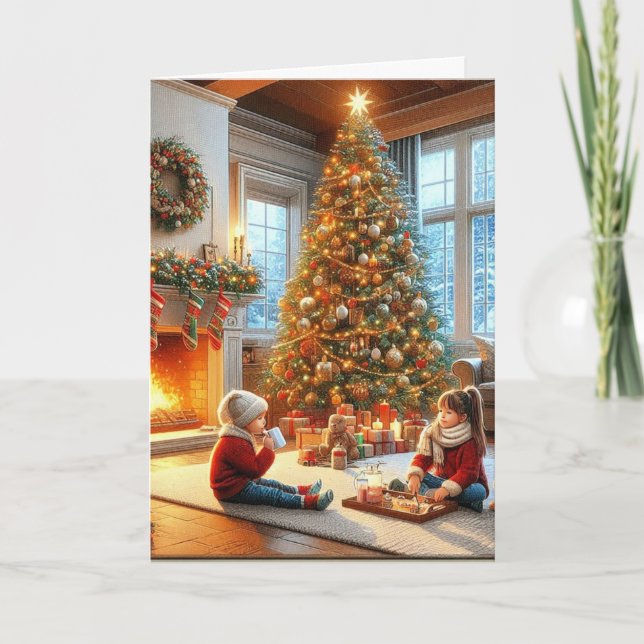 Carte Famille de l'arbre de Noël de vacances  (Devant)