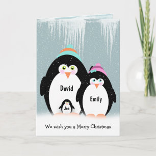 Carte Famille de manchots de Noël avec bébé