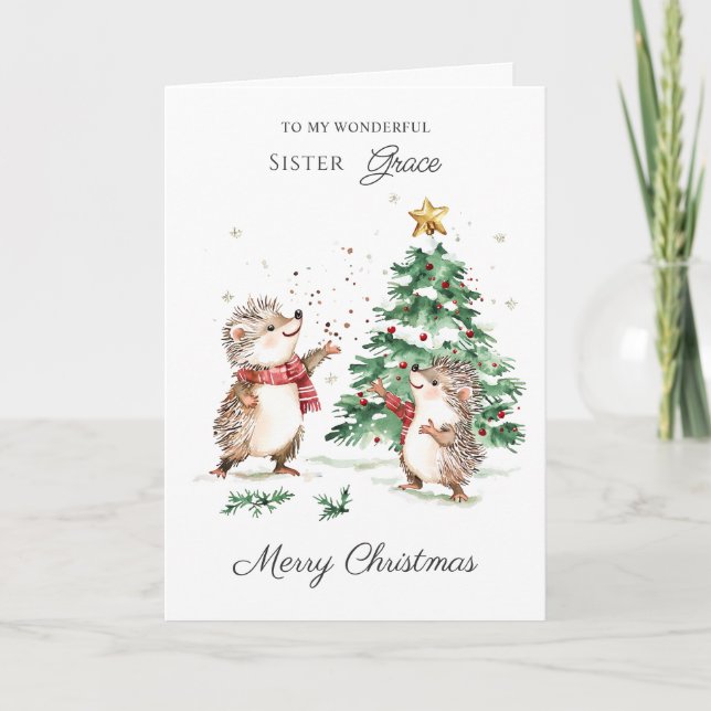 Carte Famille de Noël de la sœur hérisson (Devant)