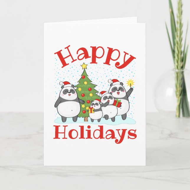 Carte Famille de pandas de Noël (Devant)