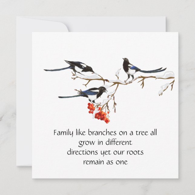 Carte Famille de pie magpie aquarelle citation animal na (Devant)