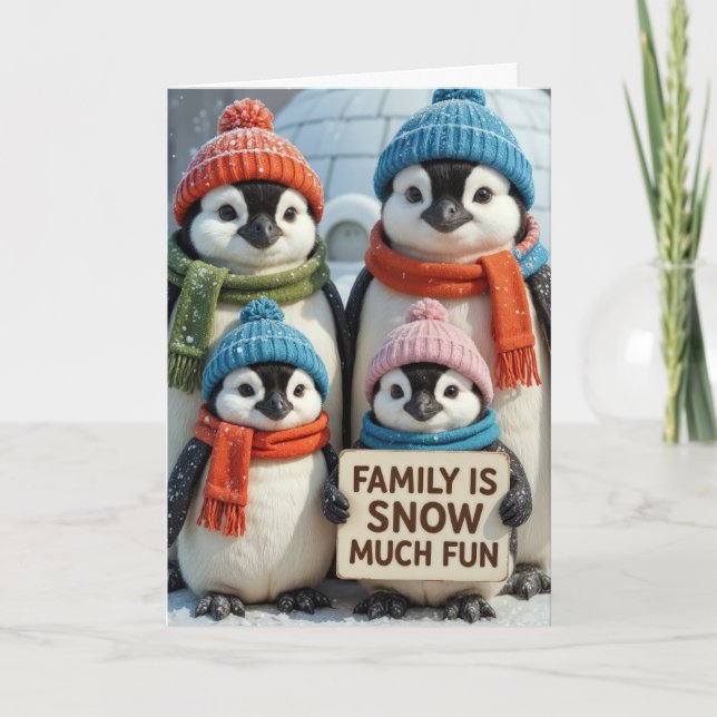 Carte Famille De Pingouins De Noël Dans Les Snowflakes (Devant)