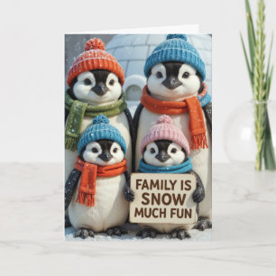 Carte Famille De Pingouins De Noël Dans Les Snowflakes
