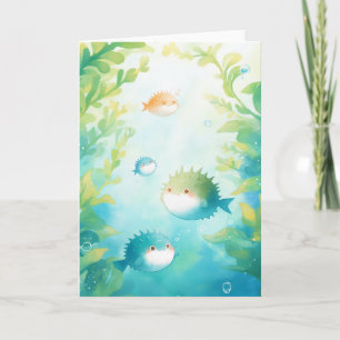Carte Famille de poissons-globes dérivant dans la forêt