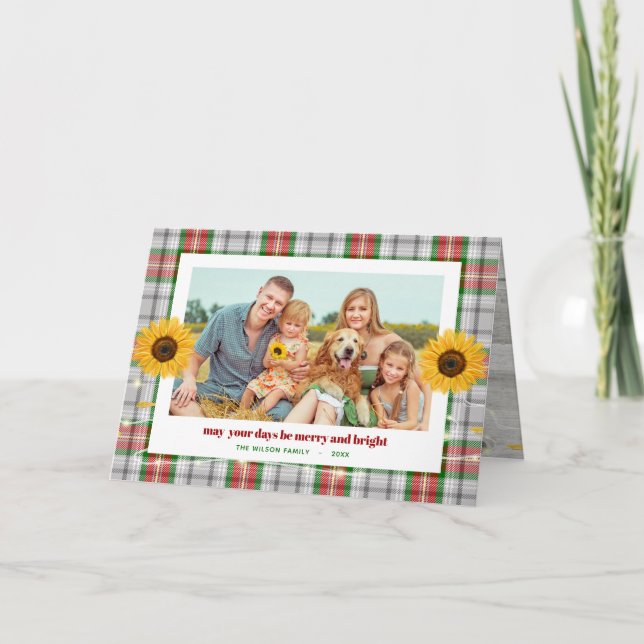 Carte Famille de tournesols en plaid russe Noël (Devant)