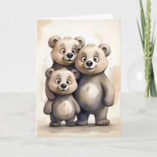 Carte Famille d'ours adorable Maman Papa Enfant Portrait