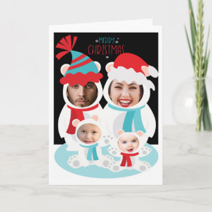 Carte Famille d'ours polaires de Noël personnalisée en p