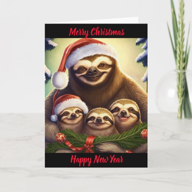 Carte Famille Sloth de Noël (Devant)