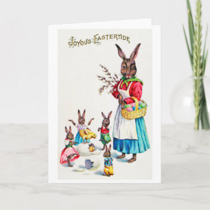 Carte Famille vintage de lapin de Pâques et poussin