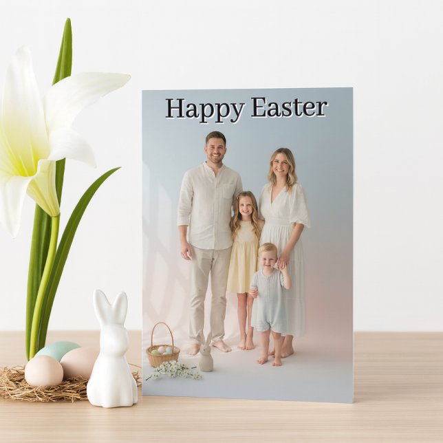 Carte Family Photo Easter Holiday Folded  (Simple modern family template photo card with inside greeting )