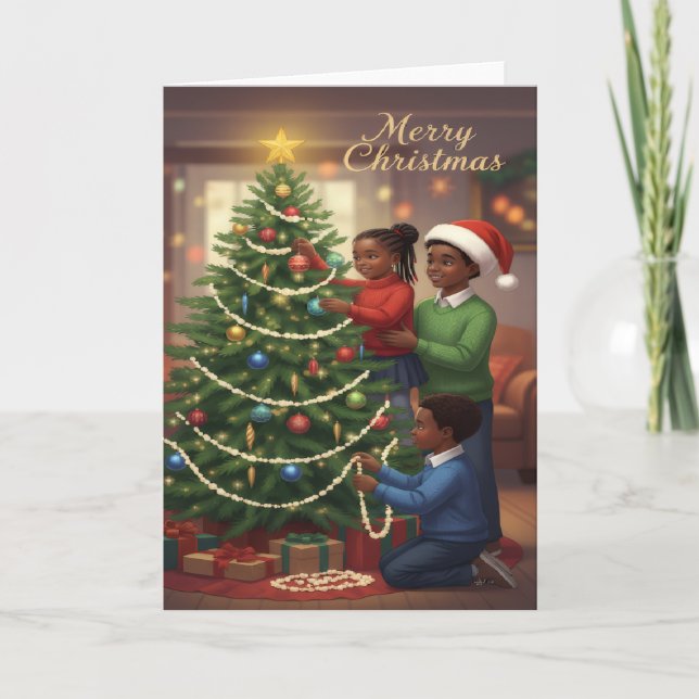Carte Family Tree Trimming – Merry Christmas Kids Card (Devant)