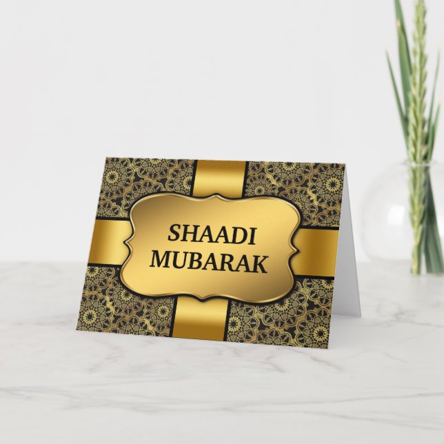 Carte Fancy Black and Gold Shaadi Mubarak (Devant)