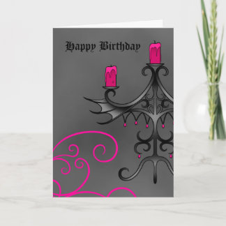 Carte Fancy gothique chandelabra en rose sur l'anniversa