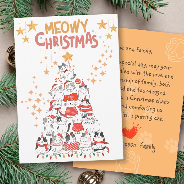 Carte Fantaisie Chats Xmas Arbre Meowy Noël (Funny Cats Xmas Tree Meowy Christmas Flat Card (Front))
