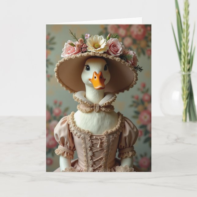 Carte fantaisie de canard en robe rose (Devant)