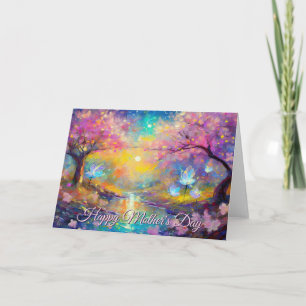Carte Fantaisie de cerisiers en fleurs Lever de soleil S
