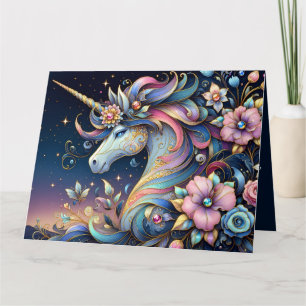 Carte Fantaisie de nuit de licorne florale