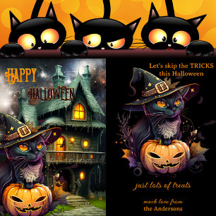 Carte fantaisie de vacances d'Halloween avec chat