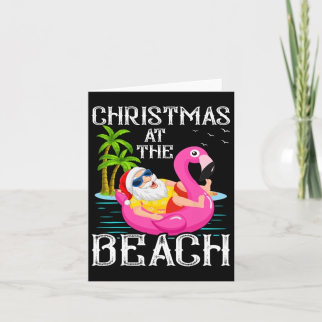 Carte Fantaisie Flamant rose Float Père Noël À Noël (Devant)