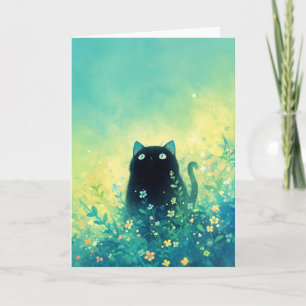 Carte Fantaisie Florale au Chat Noir
