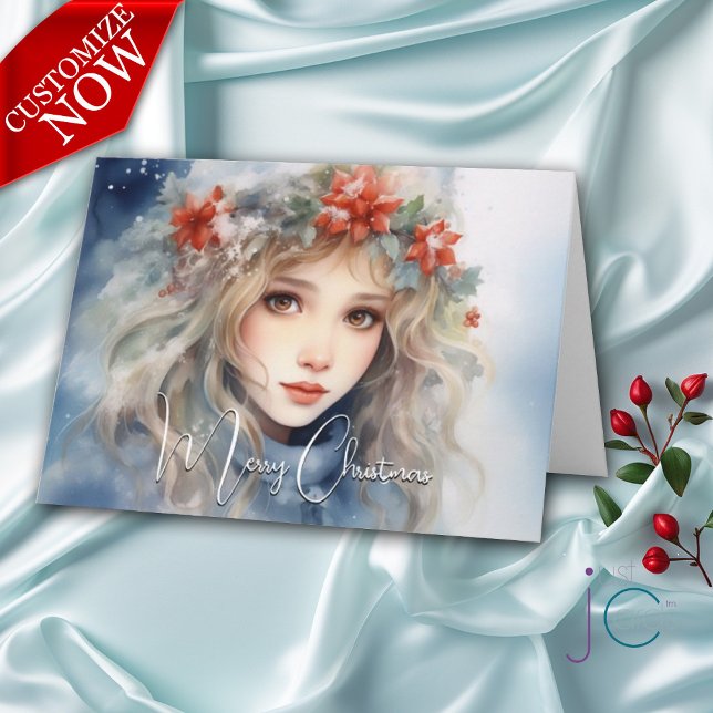 Carte Fantasie Fée d'Hiver Noël Vacances  (Customizable Text Inside and Outside)