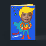 Carte Fantastique Superhero Comédie Birthday Kid Card<br><div class="desc">Super Héros Anniversaire Enfant. Customisez pour changer facilement la face et le nom. Pour de meilleurs résultats : utilisez un portrait de haute qualité. Choisissez "customiser plus loin". Vous devez utiliser la fonction d'échelle et les touches fléchées pour déplacer l'image pour obtenir la face à l'endroit approprié. Appuyez sur le...</div>