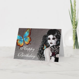 Carte Fantasy Gothic Woman with Butterfly Birthday Card