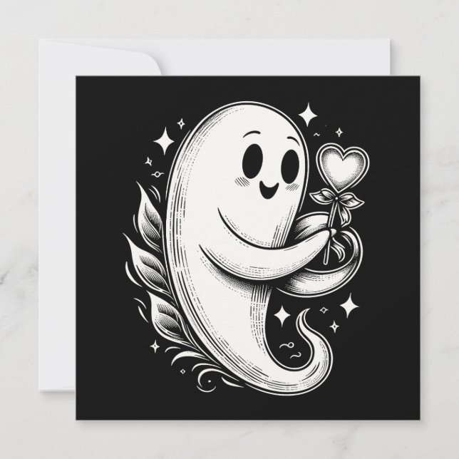 Carte Fantôme au cœur Mignon Saint-Valentin effrayant (Devant)