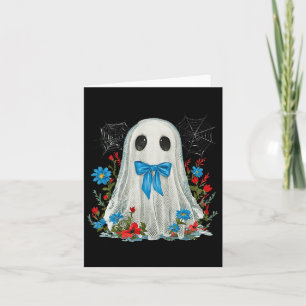 Carte Fantôme Avec Coquette Bow Bleu Et Fleurs Halloween