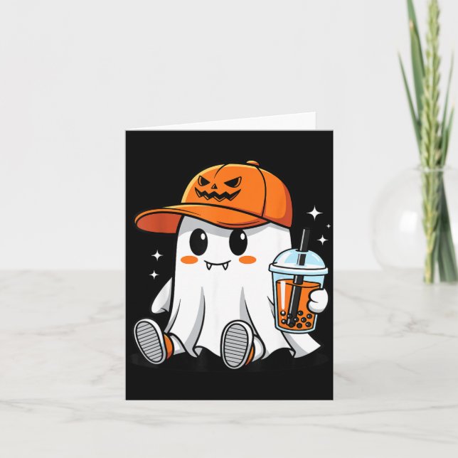 Carte Fantôme buvant du café Costume drôle d'Halloween (Devant)